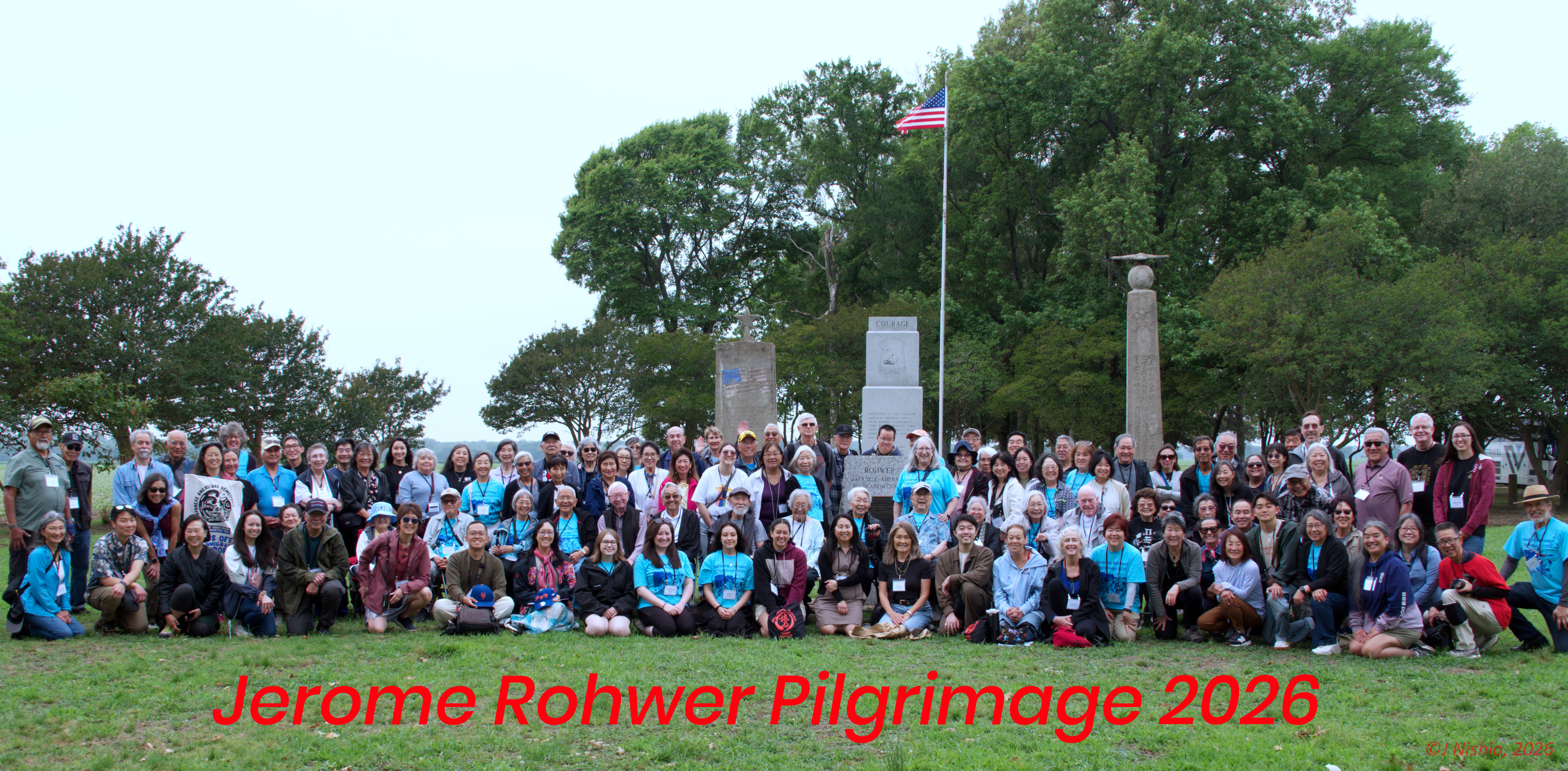 2026 Jerome Pilgrimage Group Photo at Rohwer Memorial Cemetery, May 21, 2026