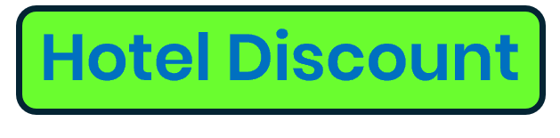 green text box with blue text stating "Hotel Discount"