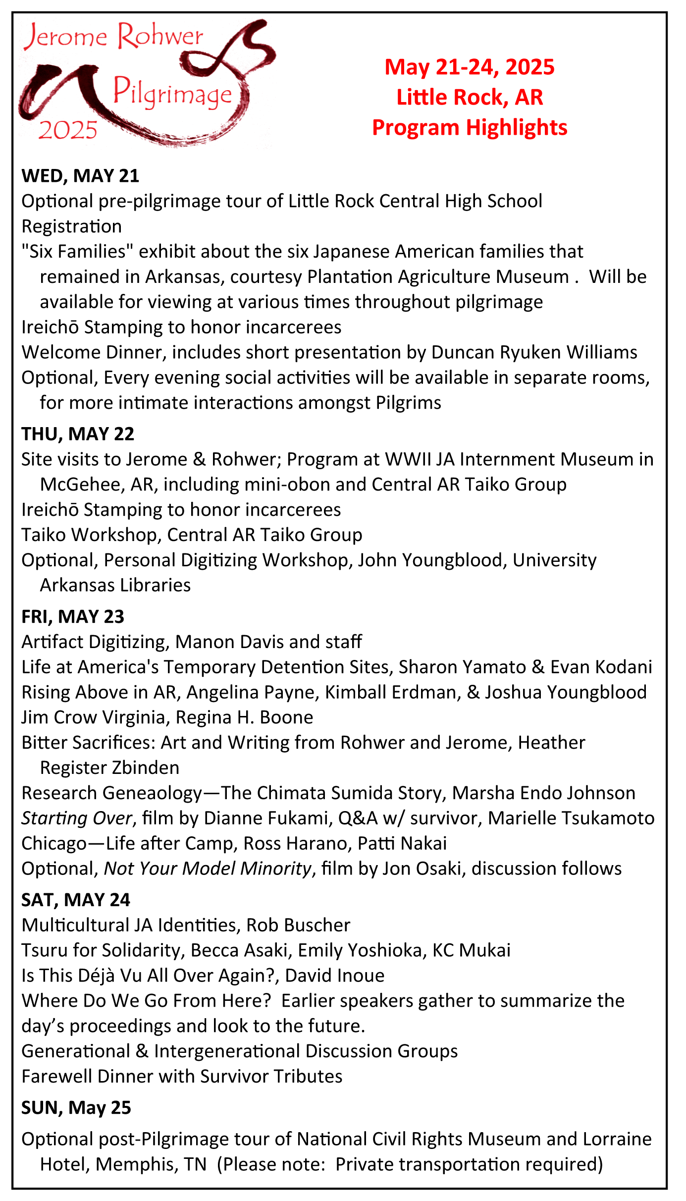 Summary Program Highlights are listed